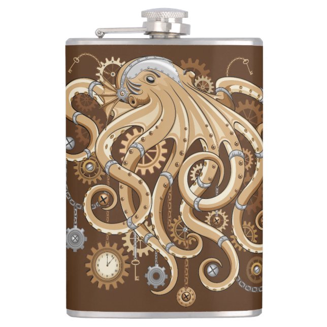 Octopus Steampunk Retro Mechanical Fantasy Flask (Front)