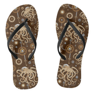 Octopus Steampunk Retro Mechanical Fantasy Flip Flops