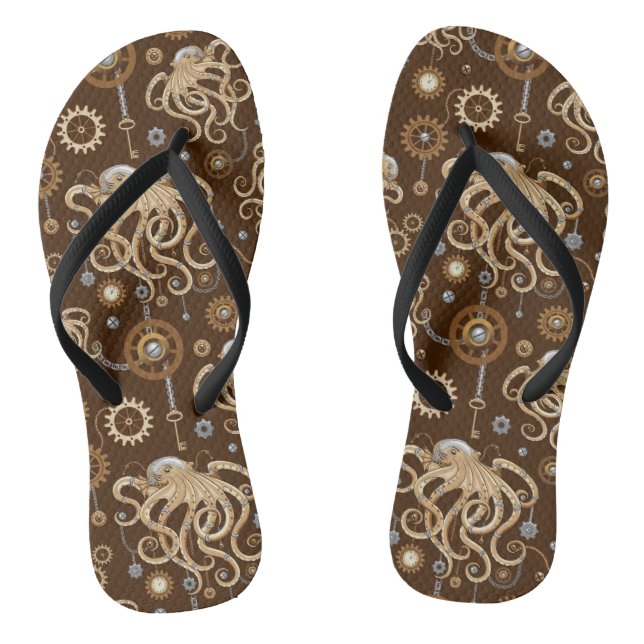 Octopus Steampunk Retro Mechanical Fantasy Flip Flops (Footbed)