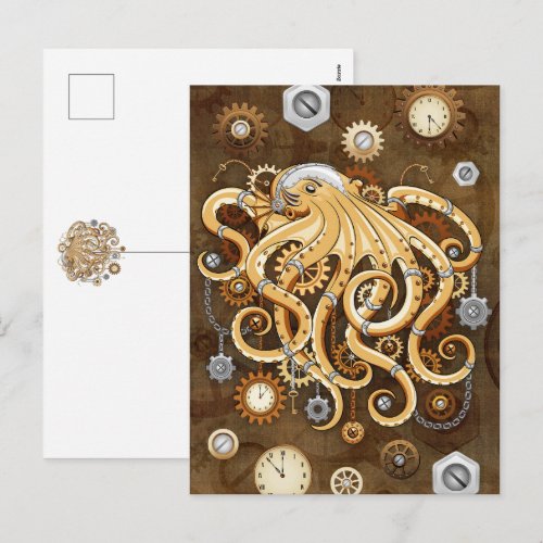 Octopus Steampunk Retro Mechanical Fantasy Holiday Postcard