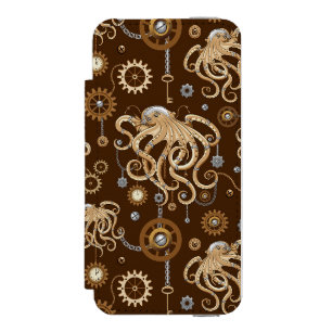 Octopus Steampunk Retro Mechanical Fantasy iPhone SE/5/5s Wallet Case