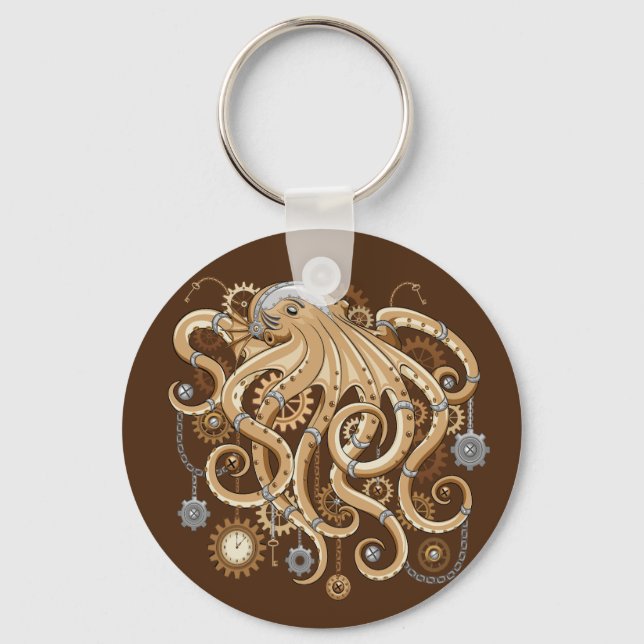 Octopus Steampunk Retro Mechanical Fantasy Keychain (Front)