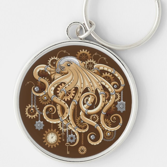 Octopus Steampunk Retro Mechanical Fantasy Keychain (Front)