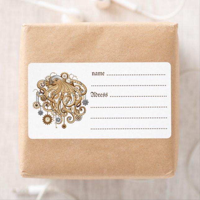 Octopus Steampunk Retro Mechanical Fantasy Label (Insitu)