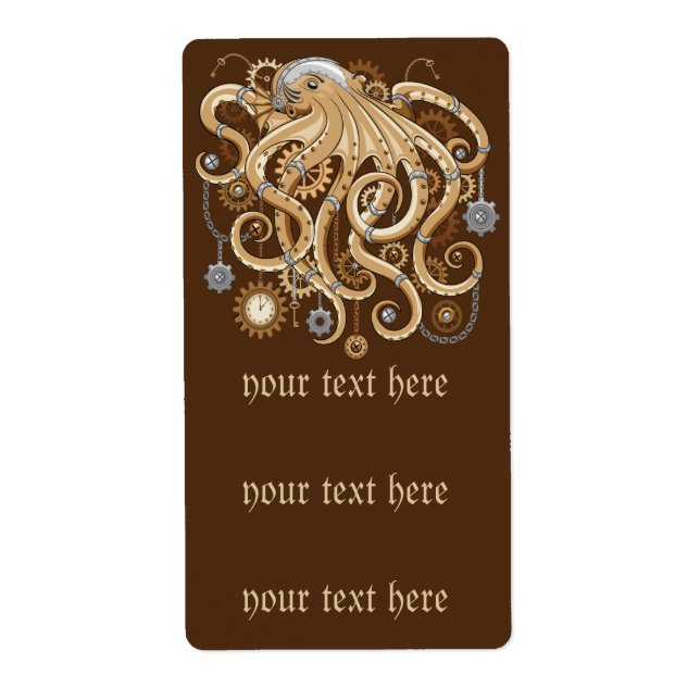 Octopus Steampunk Retro Mechanical Fantasy Label (Front)