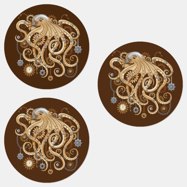Octopus Steampunk Retro Mechanical Fantasy Labels (Group)