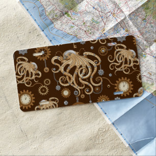 Octopus Steampunk Retro Mechanical Fantasy License Plate