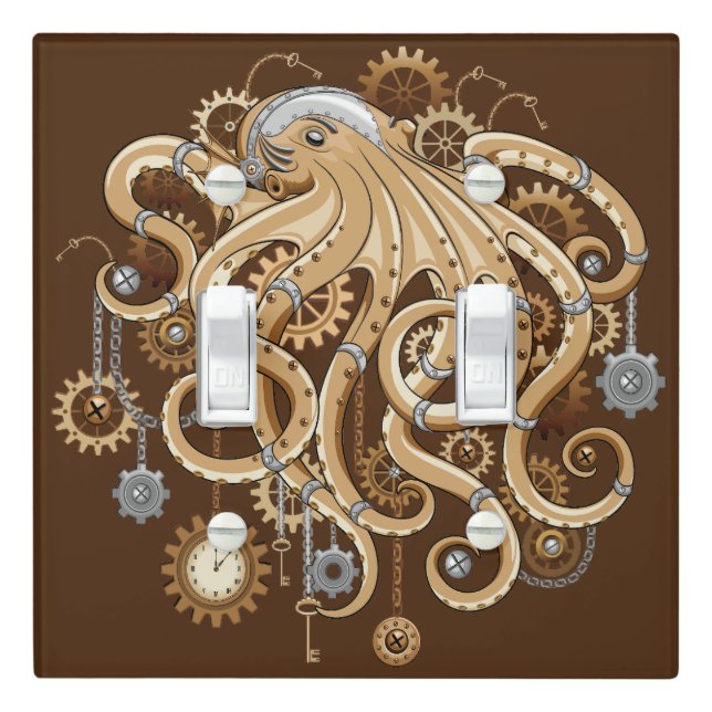 Octopus Steampunk Retro Mechanical Fantasy Light Switch Cover (In Situ)