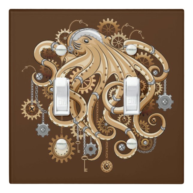 Octopus Steampunk Retro Mechanical Fantasy Light Switch Cover (In Situ)