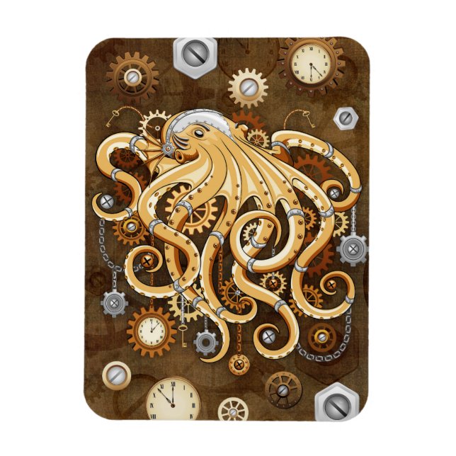 Octopus Steampunk Retro Mechanical Fantasy Magnet (Vertical)
