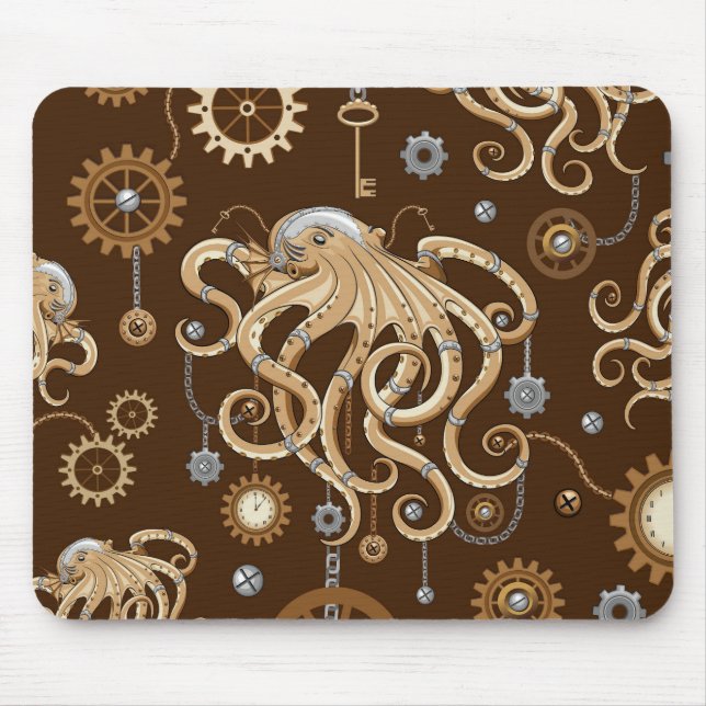 Octopus Steampunk Retro Mechanical Fantasy Mouse Pad (Front)