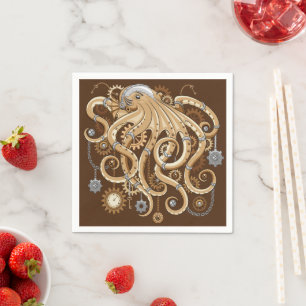 Octopus Steampunk Retro Mechanical Fantasy Napkins