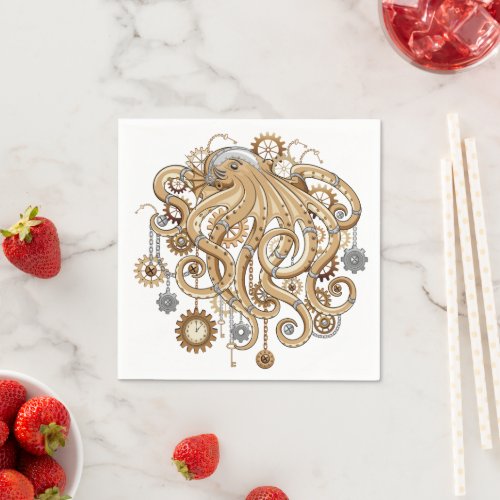 Octopus Steampunk Retro Mechanical Fantasy Napkins