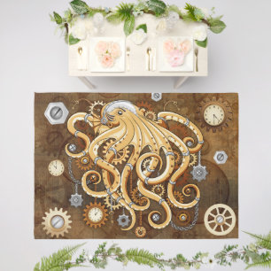 Octopus Steampunk Retro Mechanical Fantasy Outdoor Rug