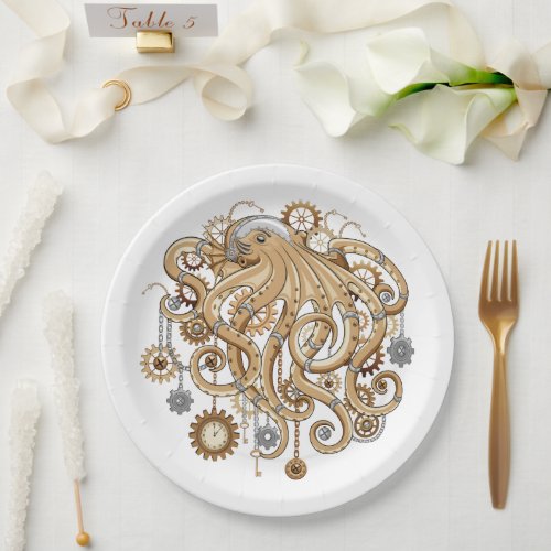Octopus Steampunk Retro Mechanical Fantasy Paper Plates
