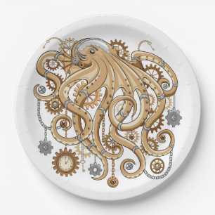Octopus Steampunk Retro Mechanical Fantasy Paper Plates
