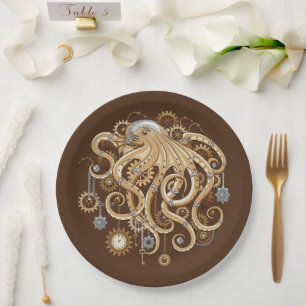 Octopus Steampunk Retro Mechanical Fantasy Paper Plates