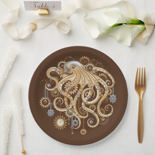 Octopus Steampunk Retro Mechanical Fantasy Paper Plates