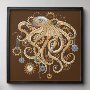 Octopus Steampunk Retro Mechanical Fantasy Peel And Stick Photo Tile