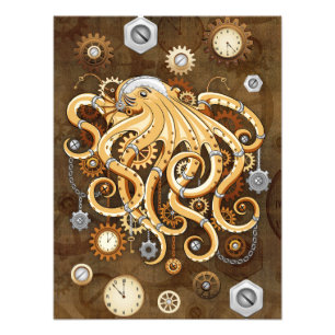 Octopus Steampunk Retro Mechanical Fantasy Photo Print