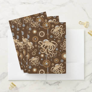 Octopus Steampunk Retro Mechanical Fantasy Pocket Folder