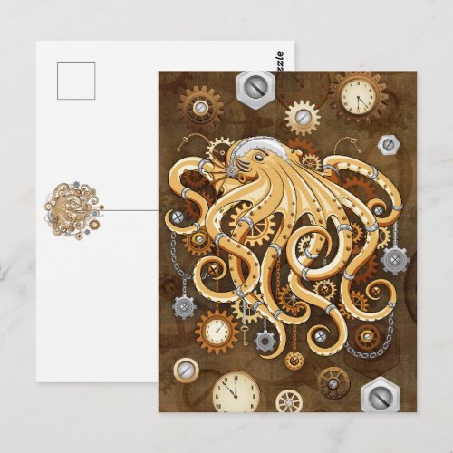 Octopus Steampunk Retro Mechanical Fantasy Postcard