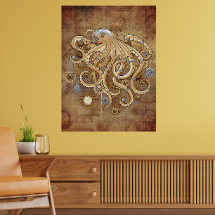 Octopus Steampunk Retro Mechanical Fantasy Poster