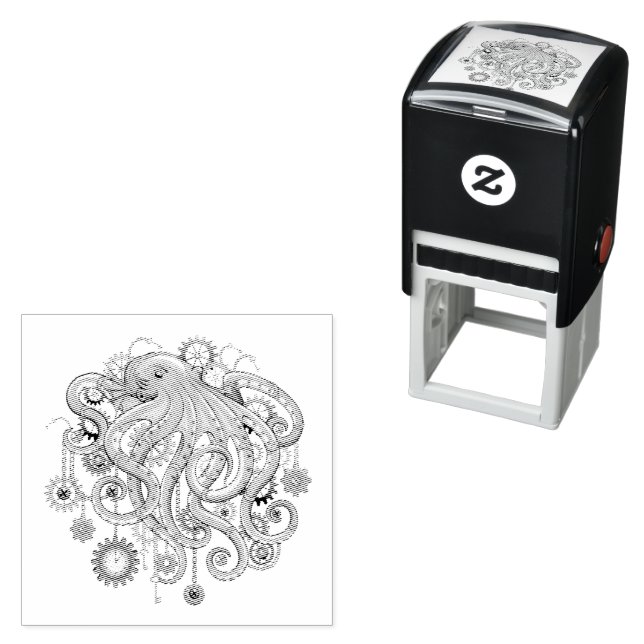 Octopus Steampunk Retro Mechanical Fantasy Self-inking Stamp (In Situ)