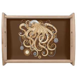 Octopus Steampunk Retro Mechanical Fantasy Serving Tray