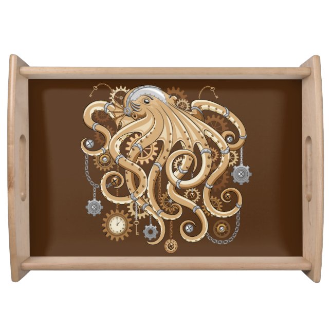 Octopus Steampunk Retro Mechanical Fantasy Serving Tray (Front)