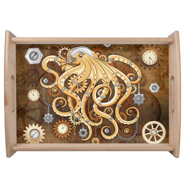 Octopus Steampunk Retro Mechanical Fantasy Serving Tray (Front)