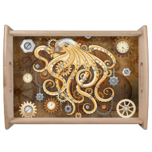 Octopus Steampunk Retro Mechanical Fantasy Serving Tray