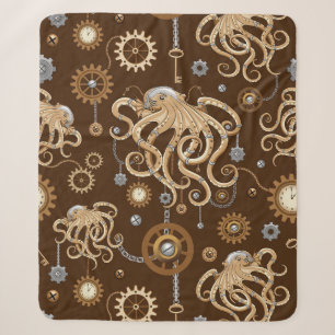 Octopus Steampunk Retro Mechanical Fantasy Sherpa Blanket