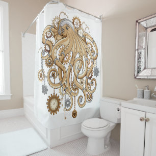 Octopus Steampunk Retro Mechanical Fantasy Shower Curtain