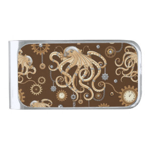 Octopus Steampunk Retro Mechanical Fantasy Silver Finish Money Clip