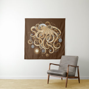 Octopus Steampunk Retro Mechanical Fantasy Tapestry