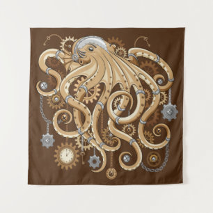 Octopus Steampunk Retro Mechanical Fantasy Tapestry