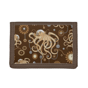 Octopus Steampunk Retro Mechanical Fantasy Tri-fold Wallet