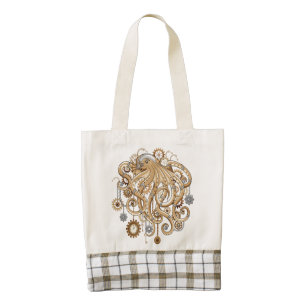 Octopus Steampunk Retro Mechanical Fantasy Zazzle HEART Tote Bag