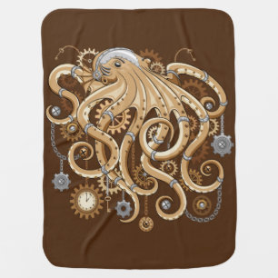 Octopus Steampunk Surreal Retro Style Machine Baby Blanket