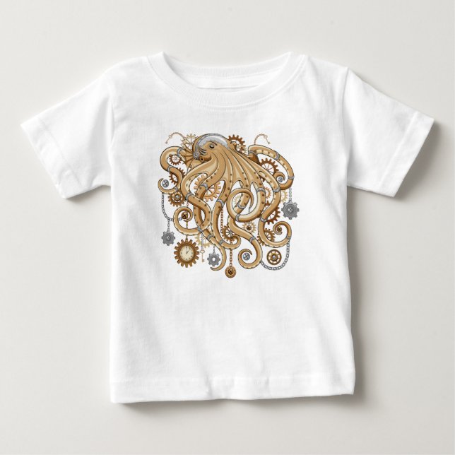 Octopus Steampunk Surreal Retro Style Machine   Baby T-Shirt (Front)