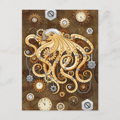 Octopus Steampunk Surreal Retro Style Machine  Postcard