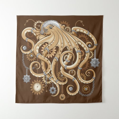 Octopus Steampunk Surreal Retro Style Machine   Tapestry