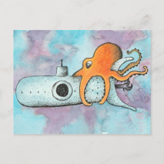 Octopus & Submarine Postcard