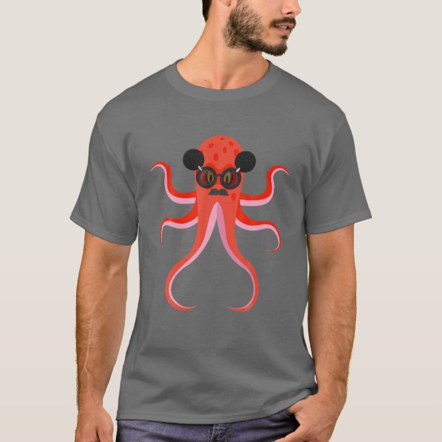 Octopus Sunglasses Surfer Funny T-Shirt (Front)