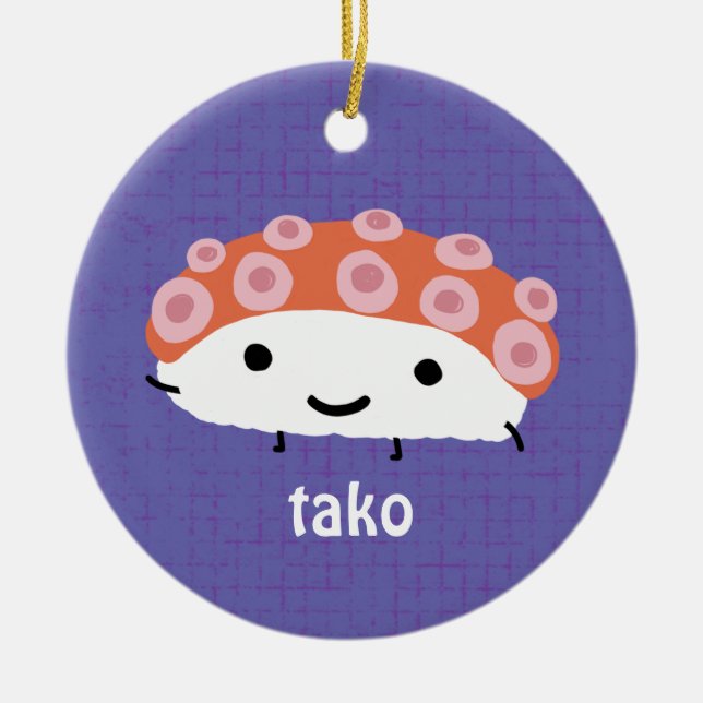 Octopus Sushi (tako) Cute Kawaii Character Holiday Ceramic Ornament (Front)