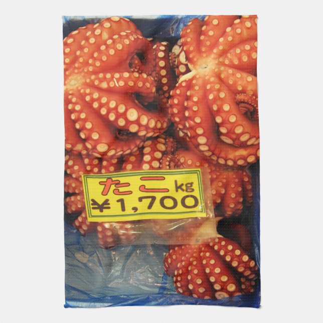 Octopus Tako たこ Tsukiji Fish Market, Tokyo, Japan Kitchen Towel (Vertical)