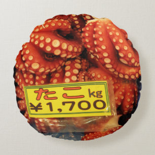 Octopus Tako たこ Tsukiji Fish Market, Tokyo, Japan Round Pillow