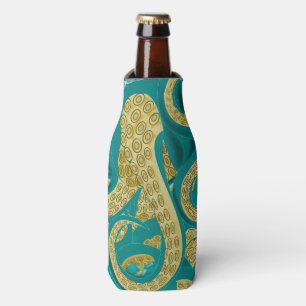 Octopus Teal Gold Bottle Cooler
