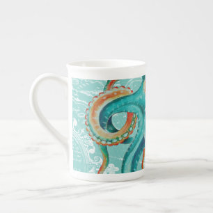 Octopus Teal Vintage Map Watercolor Bone China Mug